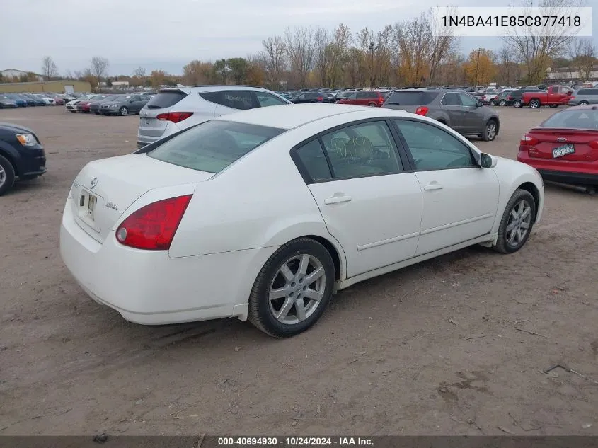 2005 Nissan Maxima 3.5 Sl VIN: 1N4BA41E85C877418 Lot: 40694930