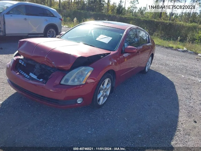 2005 Nissan Maxima Se/Sl VIN: 1N4BA41E75C820028 Lot: 40746521