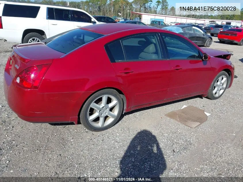 2005 Nissan Maxima Se/Sl VIN: 1N4BA41E75C820028 Lot: 40746521