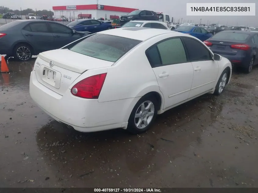 2005 Nissan Maxima 3.5 Se VIN: 1N4BA41E85C835881 Lot: 40759127