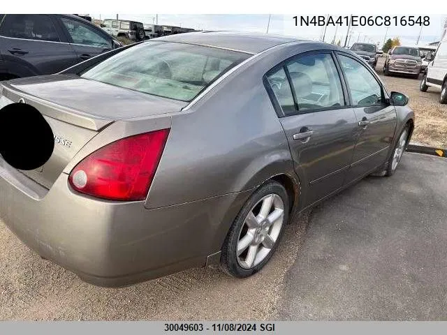 2006 Nissan Maxima Se/Sl VIN: 1N4BA41E06C816548 Lot: 30049603