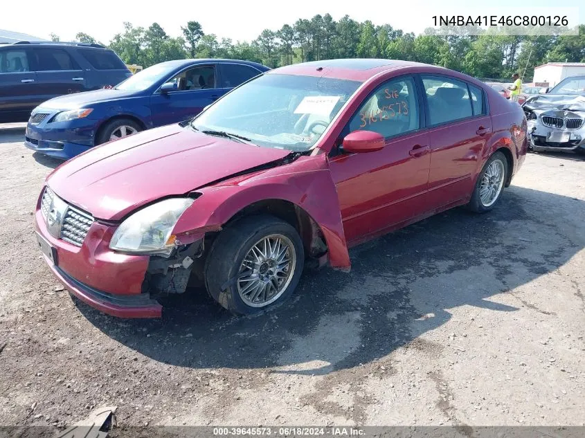 2006 Nissan Maxima 3.5 Se VIN: 1N4BA41E46C800126 Lot: 39645573