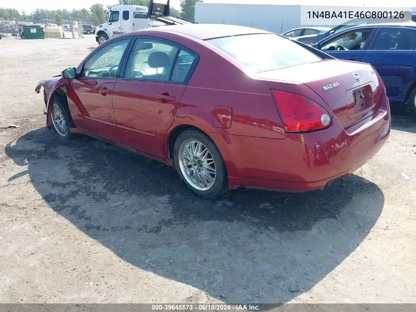 2006 Nissan Maxima 3.5 Se VIN: 1N4BA41E46C800126 Lot: 39645573