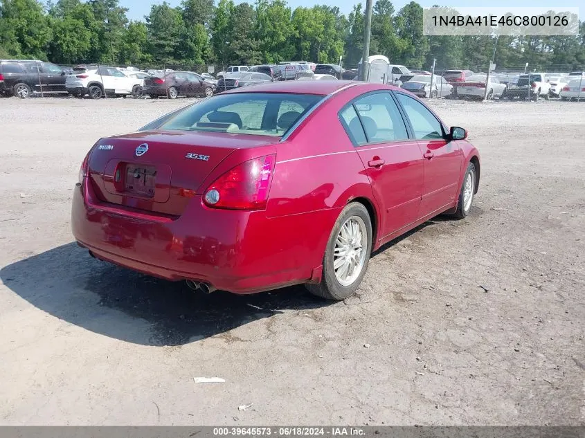 2006 Nissan Maxima 3.5 Se VIN: 1N4BA41E46C800126 Lot: 39645573