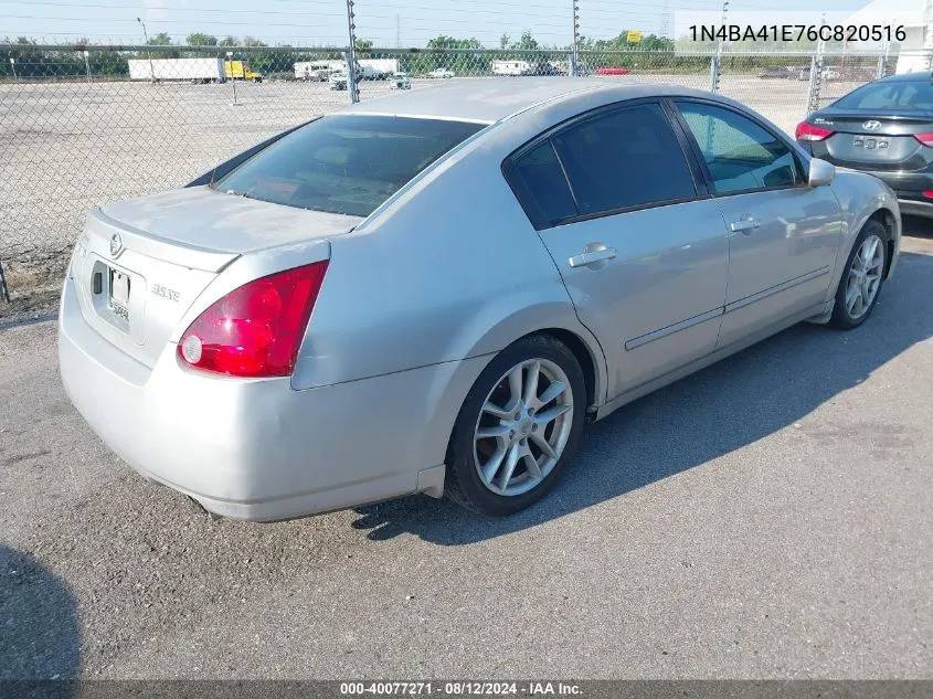 2006 Nissan Maxima 3.5 Se VIN: 1N4BA41E76C820516 Lot: 40077271