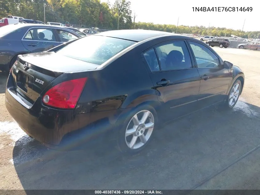 2006 Nissan Maxima 3.5 Se VIN: 1N4BA41E76C814649 Lot: 40387436