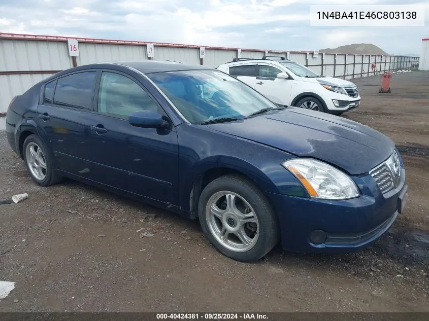 2006 Nissan Maxima 3.5 Se VIN: 1N4BA41E46C803138 Lot: 40424381