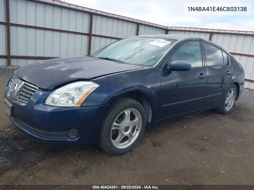 2006 Nissan Maxima 3.5 Se VIN: 1N4BA41E46C803138 Lot: 40424381