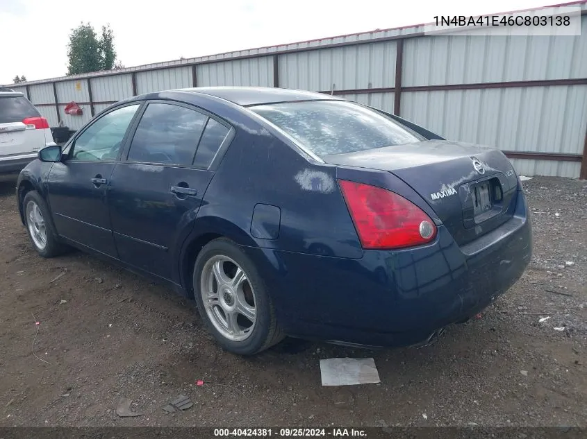 2006 Nissan Maxima 3.5 Se VIN: 1N4BA41E46C803138 Lot: 40424381