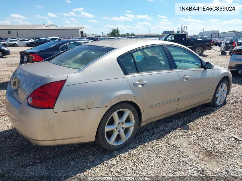 2006 Nissan Maxima 3.5 Se VIN: 1N4BA41E46C839024 Lot: 40449394