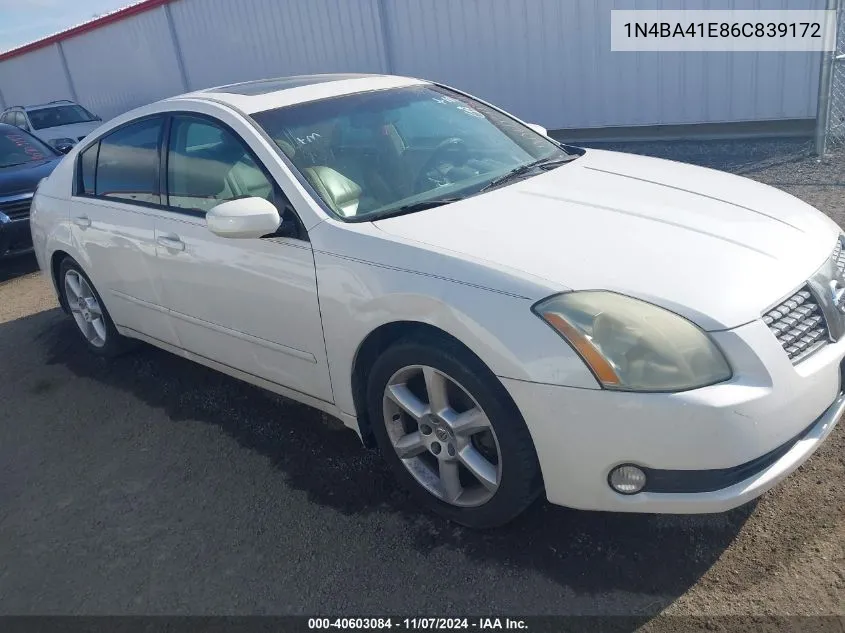 2006 Nissan Maxima 3.5 Se VIN: 1N4BA41E86C839172 Lot: 40603084