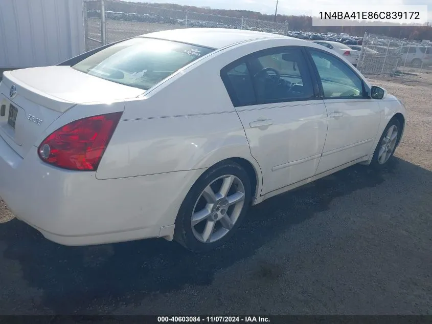 2006 Nissan Maxima 3.5 Se VIN: 1N4BA41E86C839172 Lot: 40603084