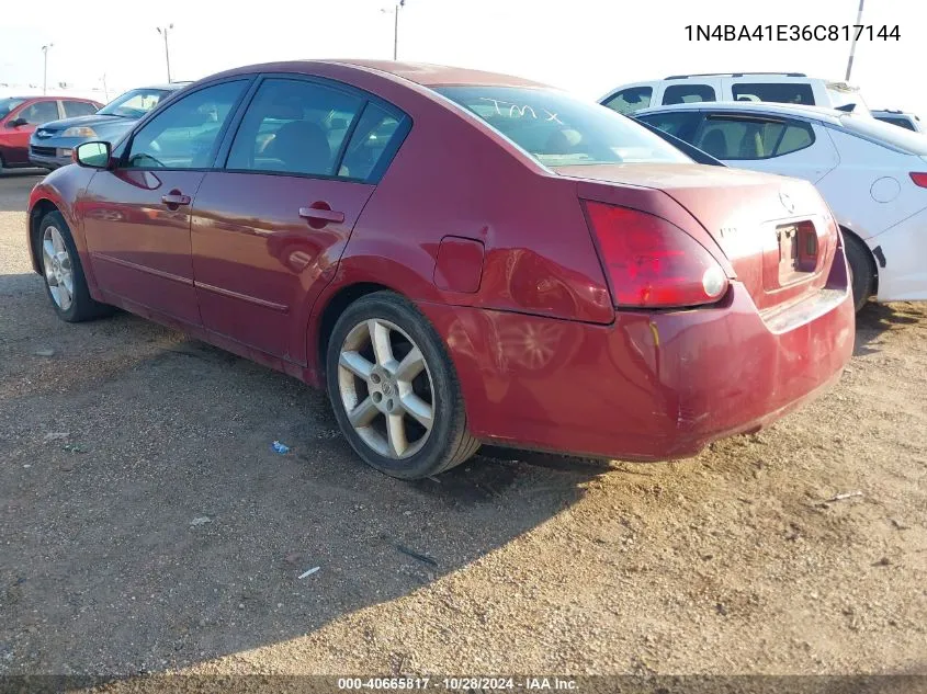 2006 Nissan Maxima 3.5 Se VIN: 1N4BA41E36C817144 Lot: 40665817