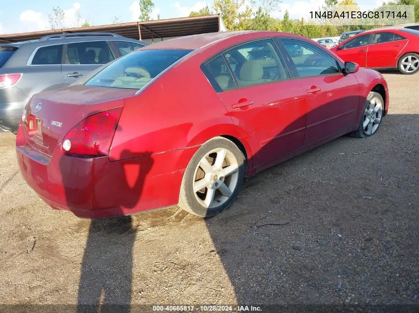 2006 Nissan Maxima 3.5 Se VIN: 1N4BA41E36C817144 Lot: 40665817