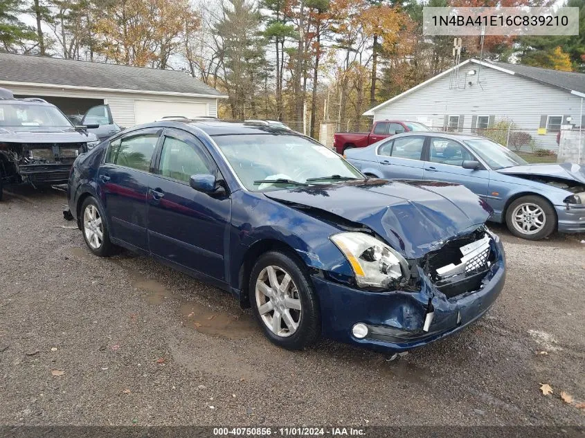 2006 Nissan Maxima 3.5 Sl VIN: 1N4BA41E16C839210 Lot: 40750856