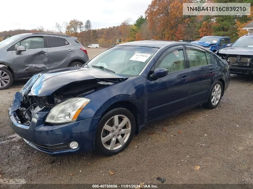 2006 Nissan Maxima 3.5 Sl VIN: 1N4BA41E16C839210 Lot: 40750856