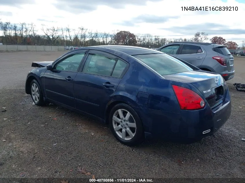 2006 Nissan Maxima 3.5 Sl VIN: 1N4BA41E16C839210 Lot: 40750856