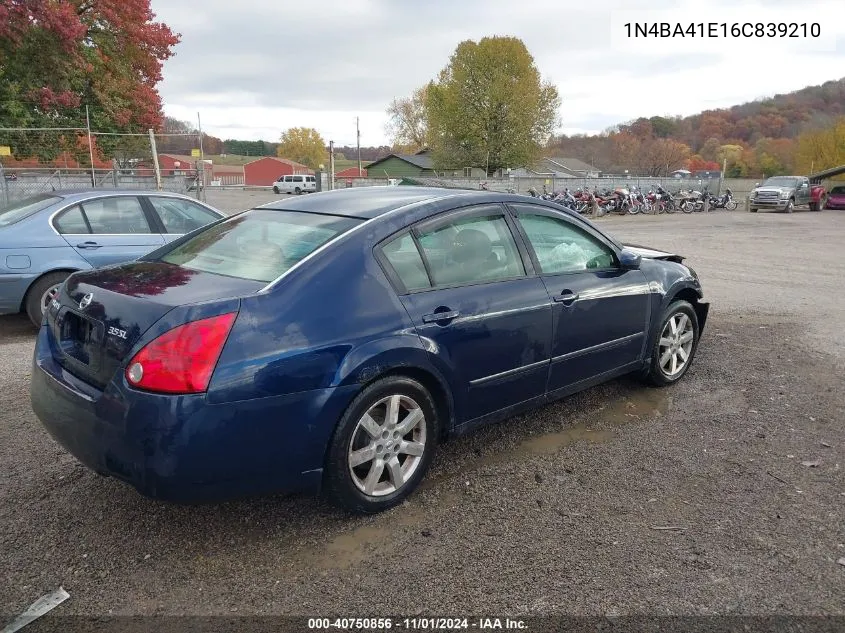 2006 Nissan Maxima 3.5 Sl VIN: 1N4BA41E16C839210 Lot: 40750856