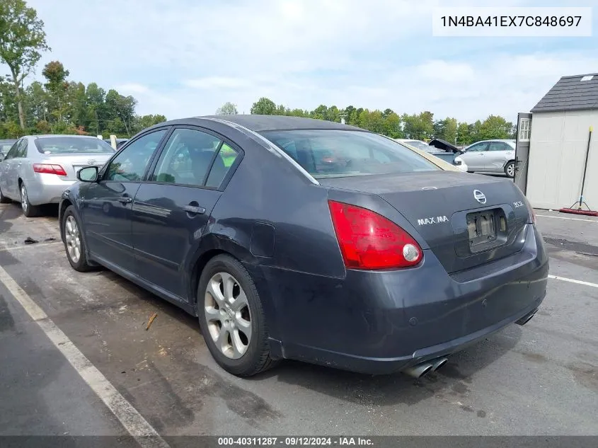 2007 Nissan Maxima 3.5 Sl VIN: 1N4BA41EX7C848697 Lot: 40311287