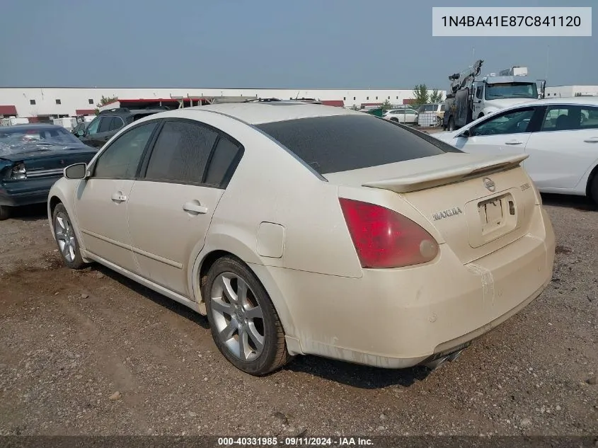 2007 Nissan Maxima 3.5 Se VIN: 1N4BA41E87C841120 Lot: 40331985