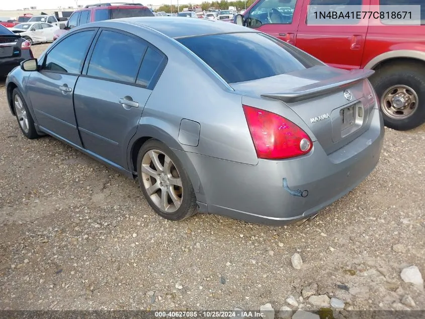 2007 Nissan Maxima 3.5 Se VIN: 1N4BA41E77C818671 Lot: 40627085