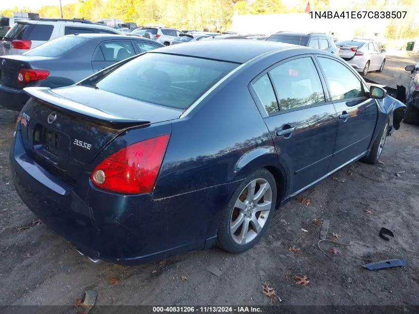 2007 Nissan Maxima 3.5 Se VIN: 1N4BA41E67C838507 Lot: 40831206