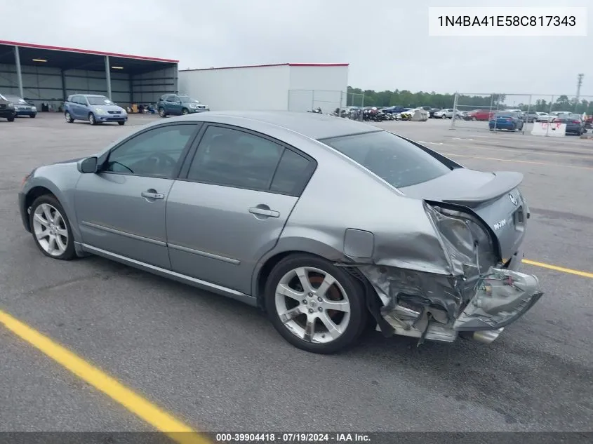 2008 Nissan Maxima 3.5 Se VIN: 1N4BA41E58C817343 Lot: 39904418