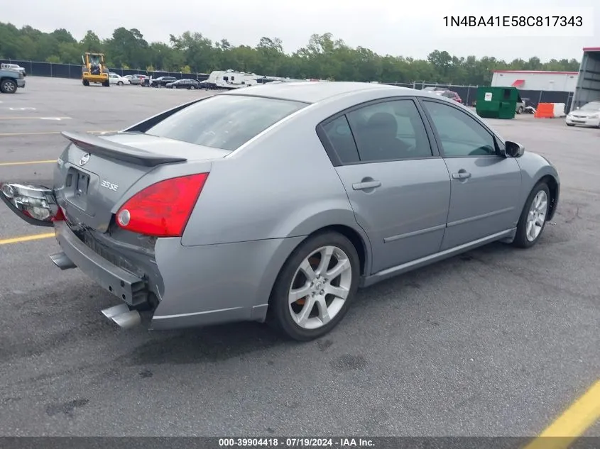 2008 Nissan Maxima 3.5 Se VIN: 1N4BA41E58C817343 Lot: 39904418