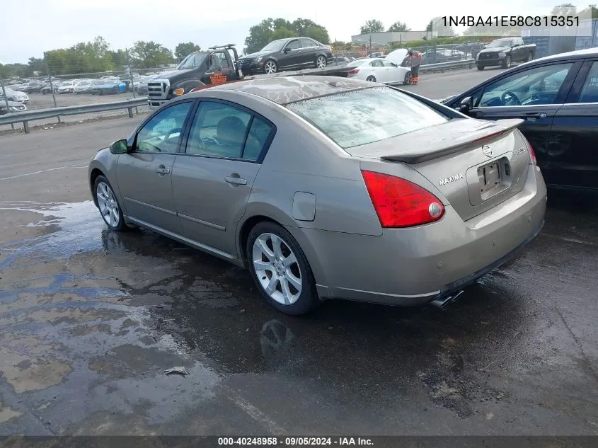 2008 Nissan Maxima Se/Sl VIN: 1N4BA41E58C815351 Lot: 40248958