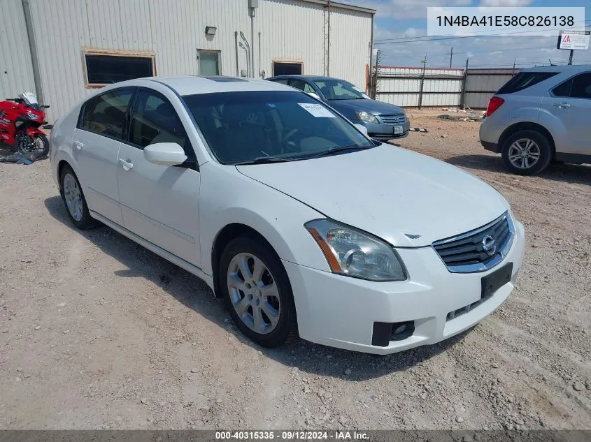 1N4BA41E58C826138 2008 Nissan Maxima Se/Sl