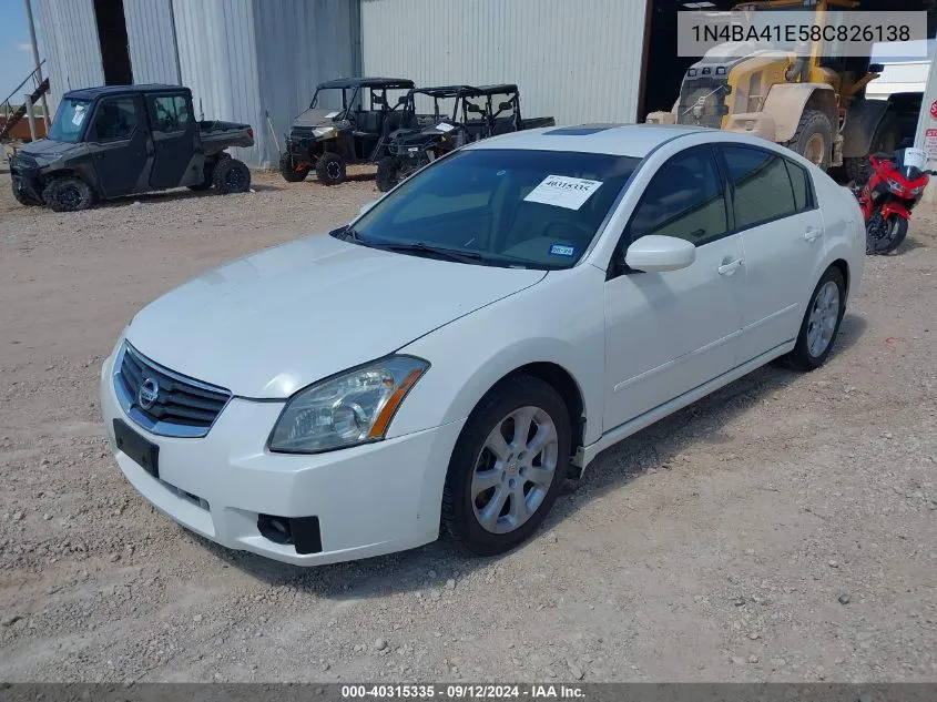 2008 Nissan Maxima Se/Sl VIN: 1N4BA41E58C826138 Lot: 40315335