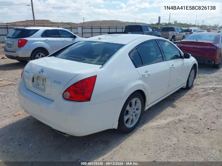 1N4BA41E58C826138 2008 Nissan Maxima Se/Sl