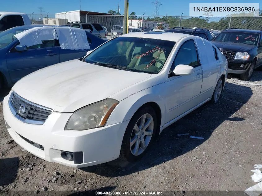 2008 Nissan Maxima 3.5 Se VIN: 1N4BA41EX8C836986 Lot: 40329388