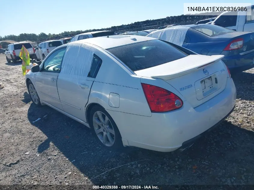 2008 Nissan Maxima 3.5 Se VIN: 1N4BA41EX8C836986 Lot: 40329388