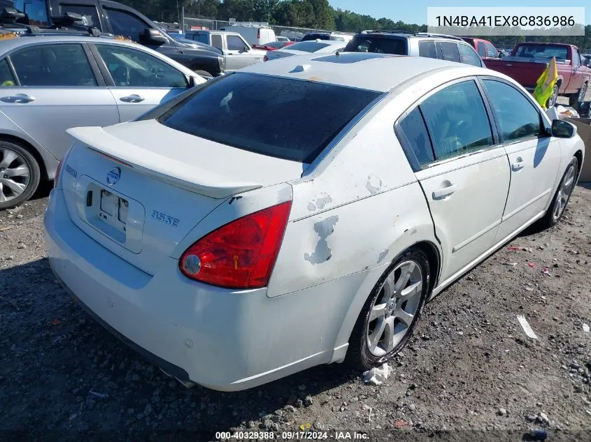 2008 Nissan Maxima 3.5 Se VIN: 1N4BA41EX8C836986 Lot: 40329388