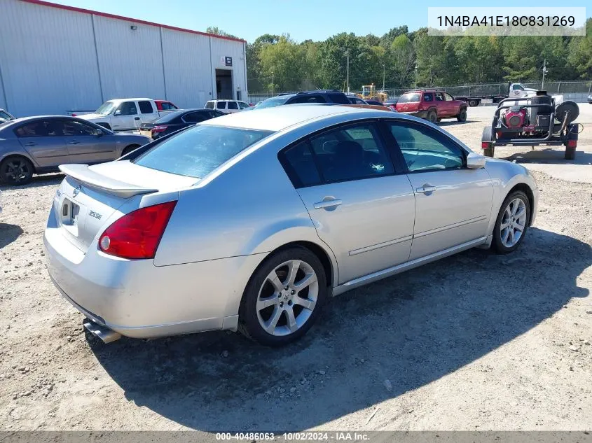 2008 Nissan Maxima 3.5 Se VIN: 1N4BA41E18C831269 Lot: 40486063