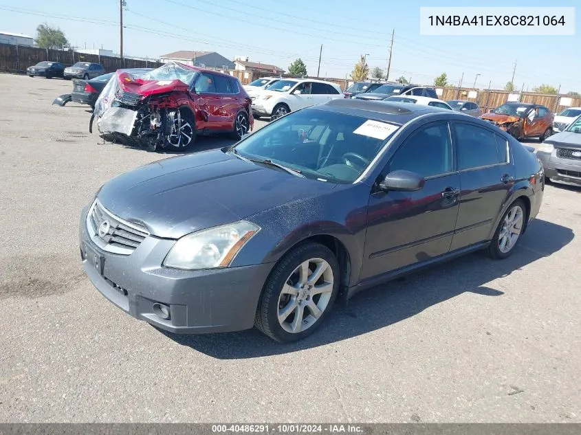 2008 Nissan Maxima 3.5 Se VIN: 1N4BA41EX8C821064 Lot: 40486291