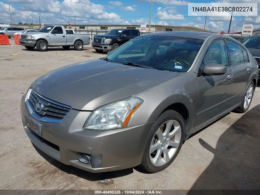 2008 Nissan Maxima 3.5 Se VIN: 1N4BA41E38C802274 Lot: 40490326