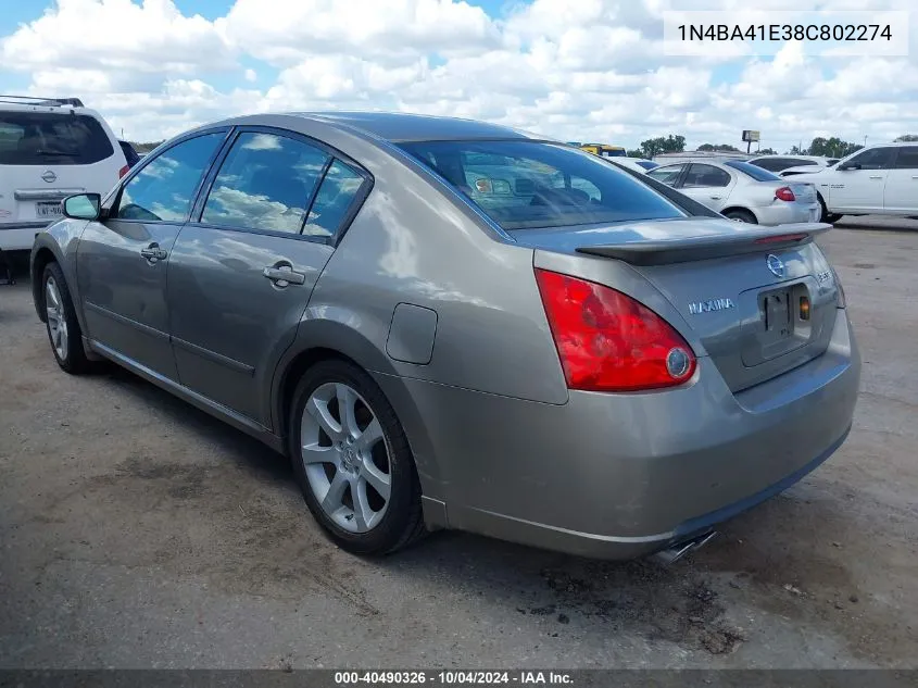 2008 Nissan Maxima 3.5 Se VIN: 1N4BA41E38C802274 Lot: 40490326