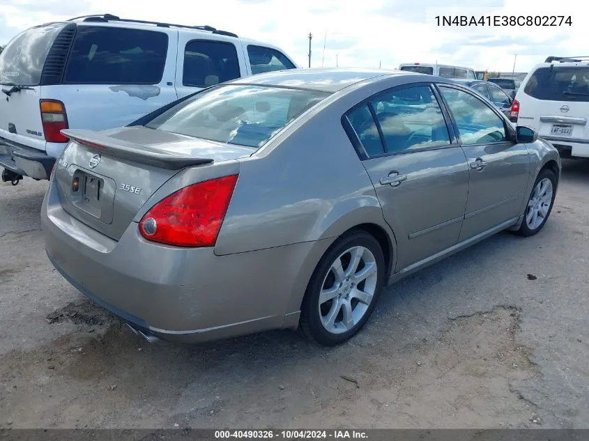 1N4BA41E38C802274 2008 Nissan Maxima 3.5 Se