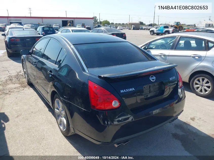 2008 Nissan Maxima 3.5 Se VIN: 1N4BA41E08C802653 Lot: 40599049