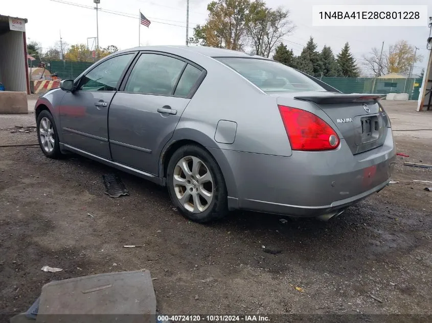 2008 Nissan Maxima 3.5 Sl VIN: 1N4BA41E28C801228 Lot: 40724120