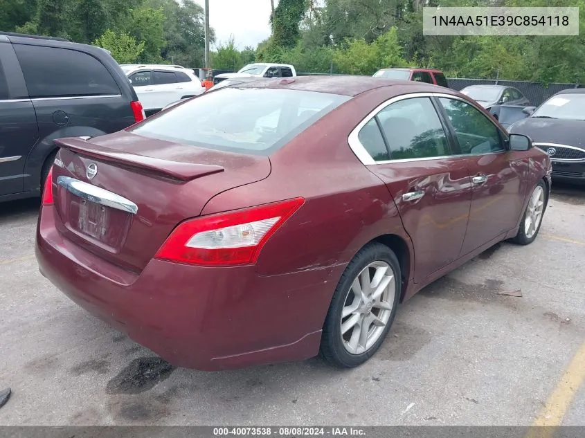 2009 Nissan Maxima 3.5 Sv VIN: 1N4AA51E39C854118 Lot: 40073538