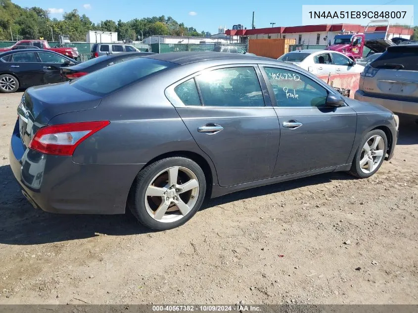 2009 Nissan Maxima 3.5 S VIN: 1N4AA51E89C848007 Lot: 40567382