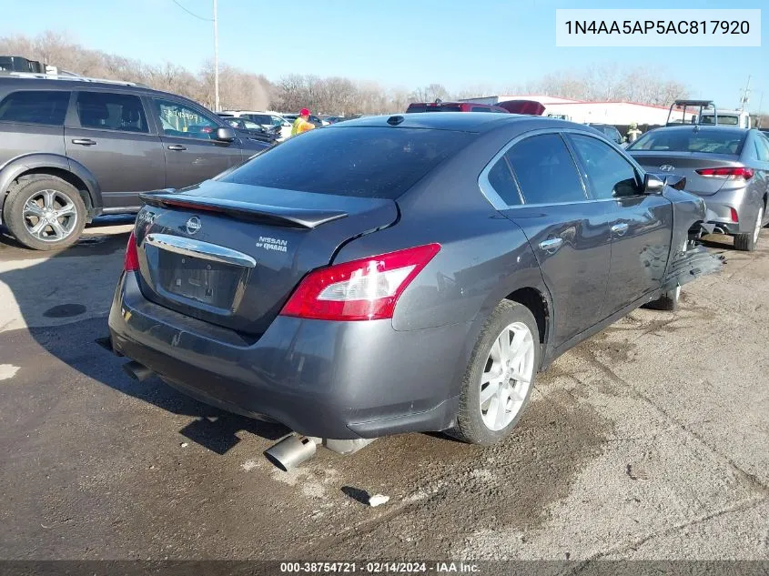 2010 Nissan Maxima 3.5 Sv VIN: 1N4AA5AP5AC817920 Lot: 38754721