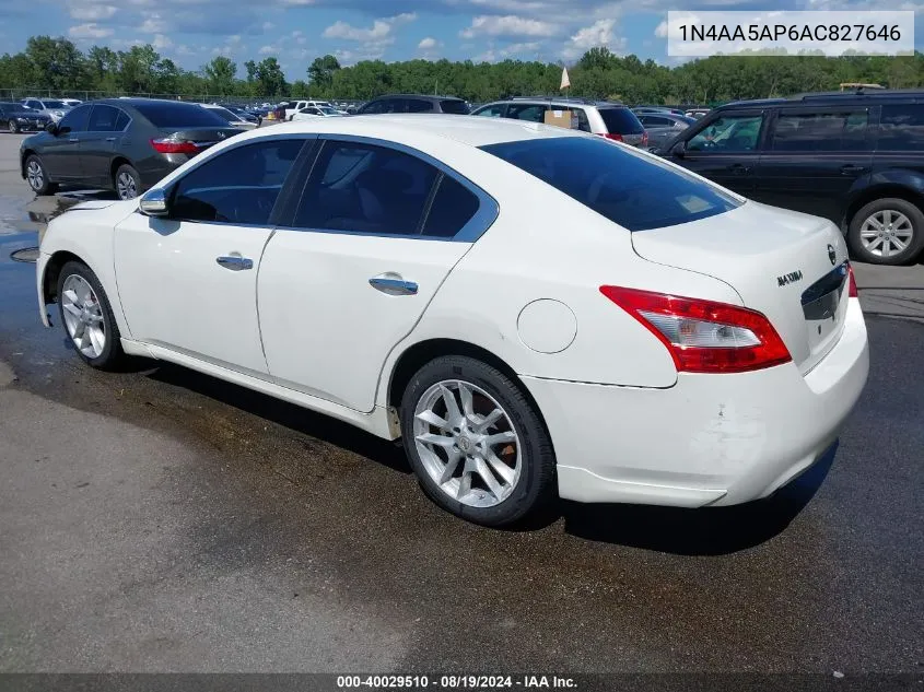 2010 Nissan Maxima 3.5 Sv VIN: 1N4AA5AP6AC827646 Lot: 40029510