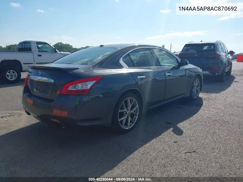 2010 Nissan Maxima 3.5 Sv VIN: 1N4AA5AP8AC870692 Lot: 40280044