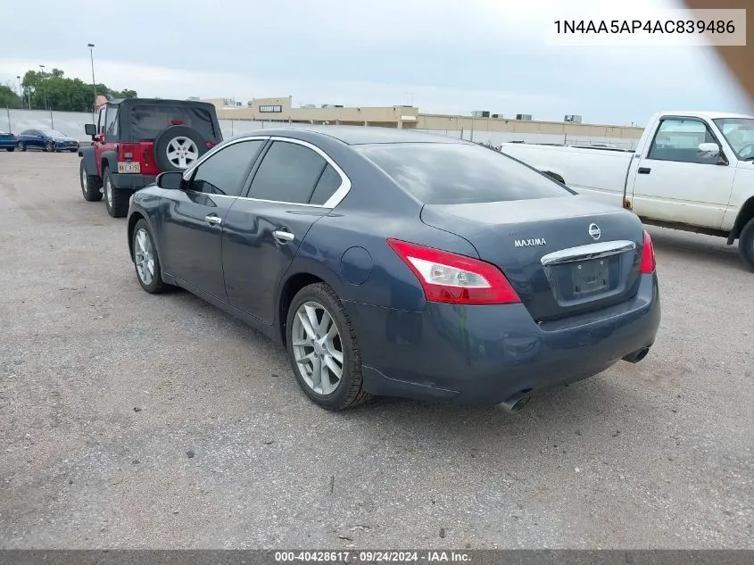 2010 Nissan Maxima 3.5 S VIN: 1N4AA5AP4AC839486 Lot: 40428617