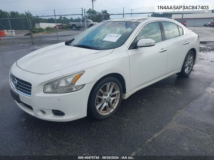 2010 Nissan Maxima 3.5 Sv VIN: 1N4AA5AP3AC847403 Lot: 40475745