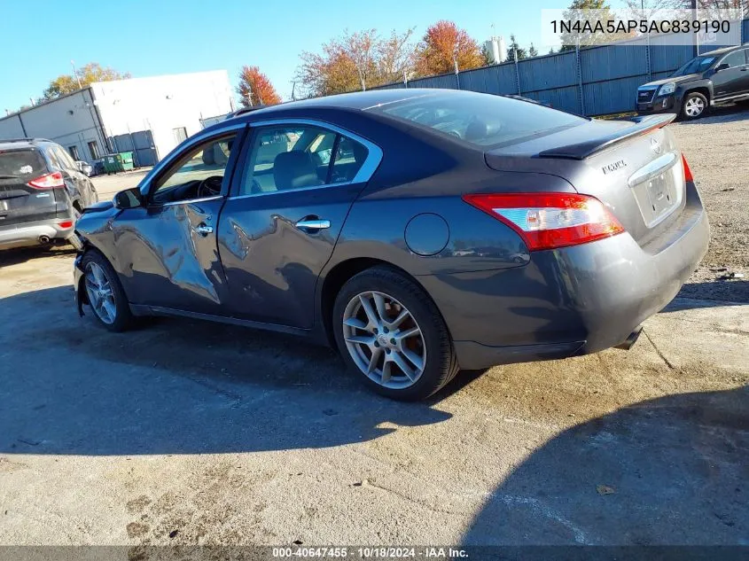 2010 Nissan Maxima 3.5 S VIN: 1N4AA5AP5AC839190 Lot: 40647455